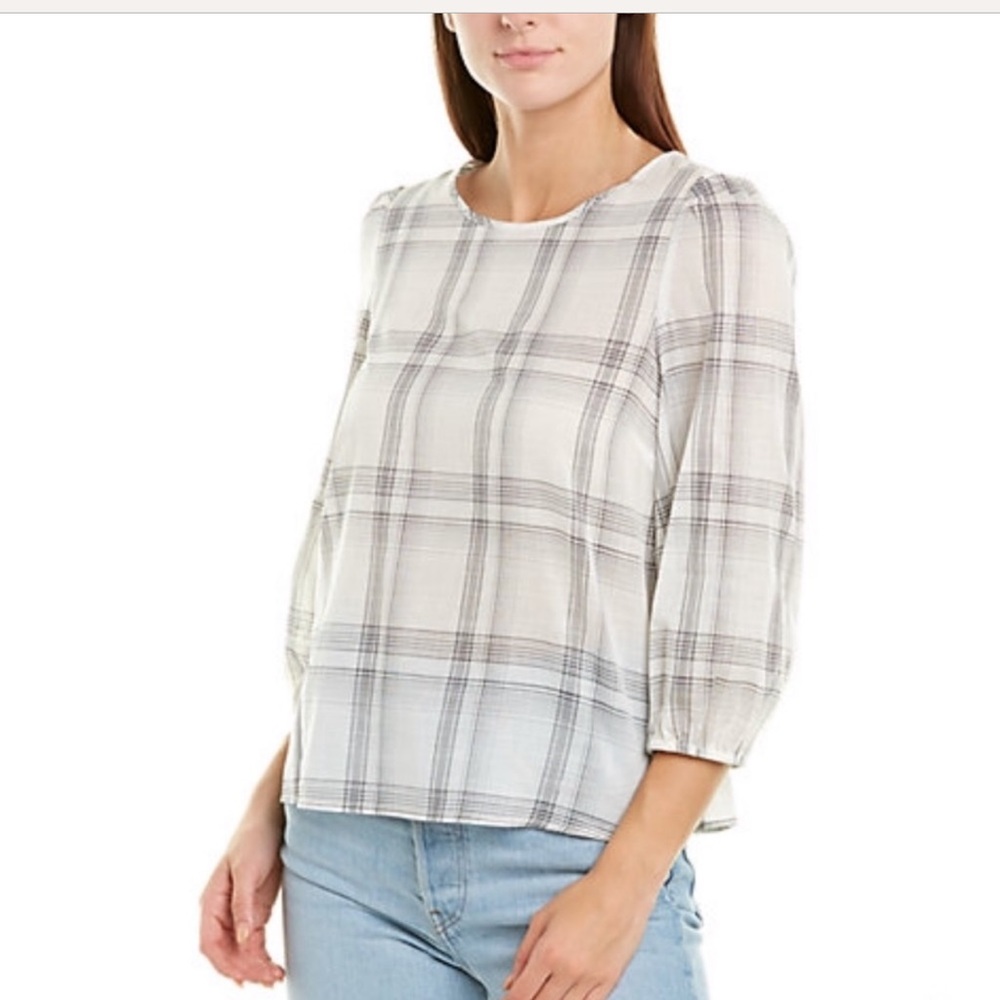 1. State white black capital plaid shirt with keyhole back opening
